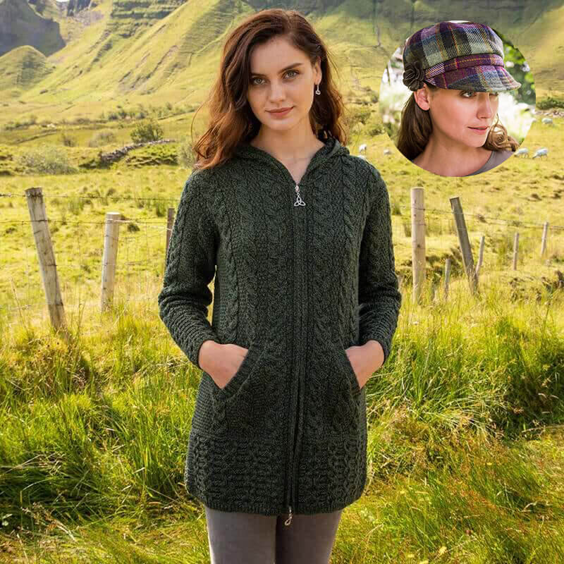 Women's Classic Aran Coat and Newsboy Cap - Image 6