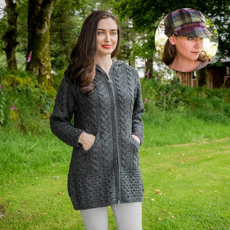Women's Classic Aran Coat and Newsboy Cap - Image 7