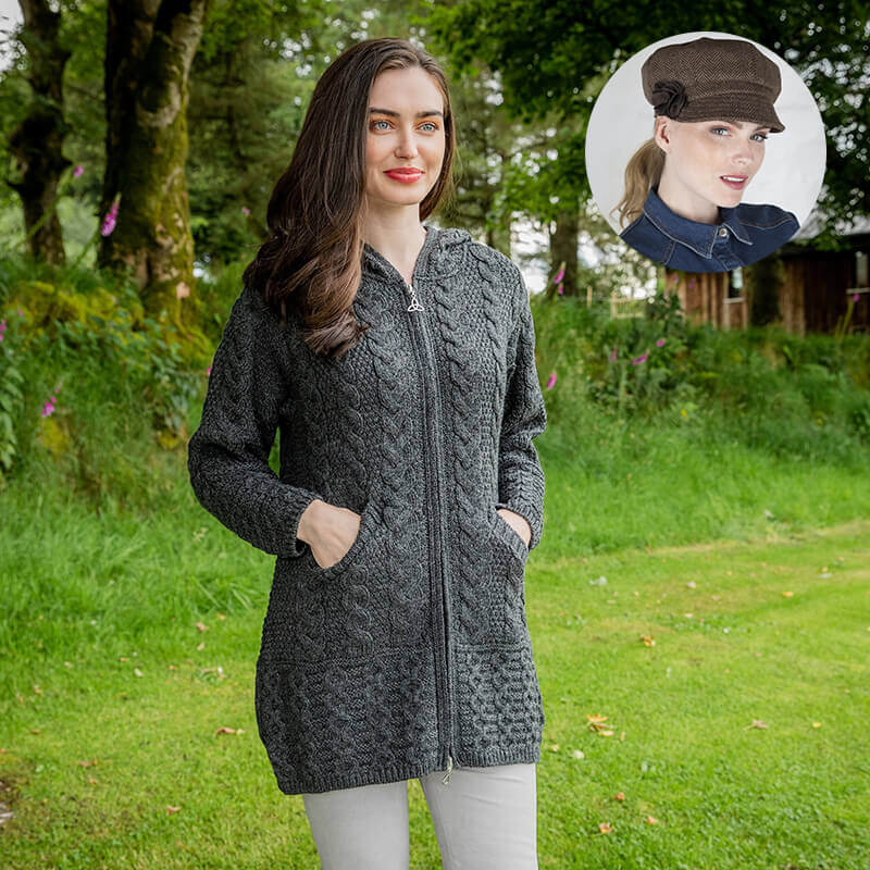 Women's Classic Aran Coat and Newsboy Cap - Image 8
