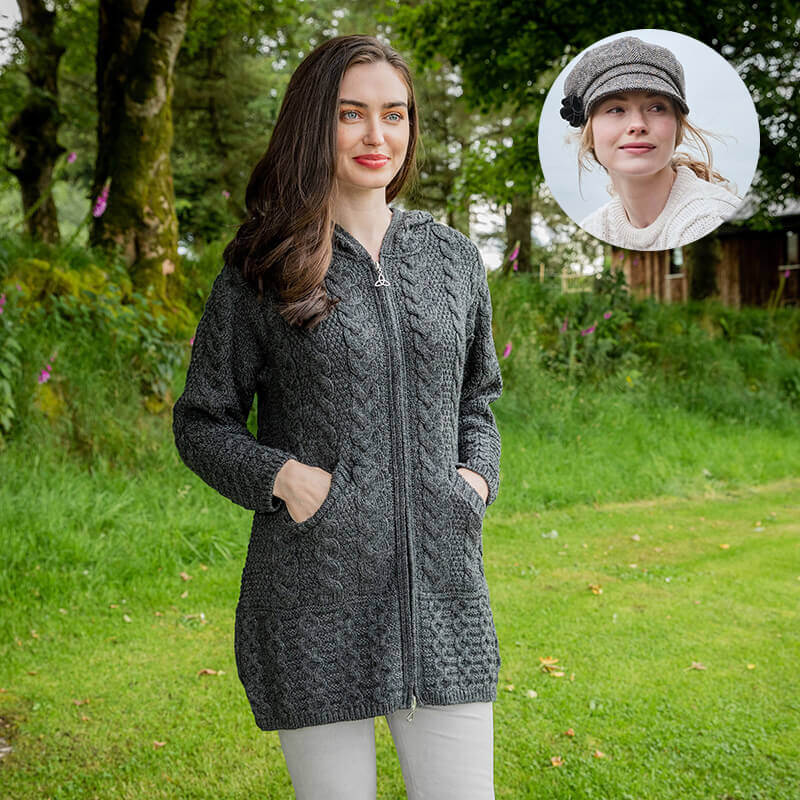Women's Classic Aran Coat and Newsboy Cap - Image 9