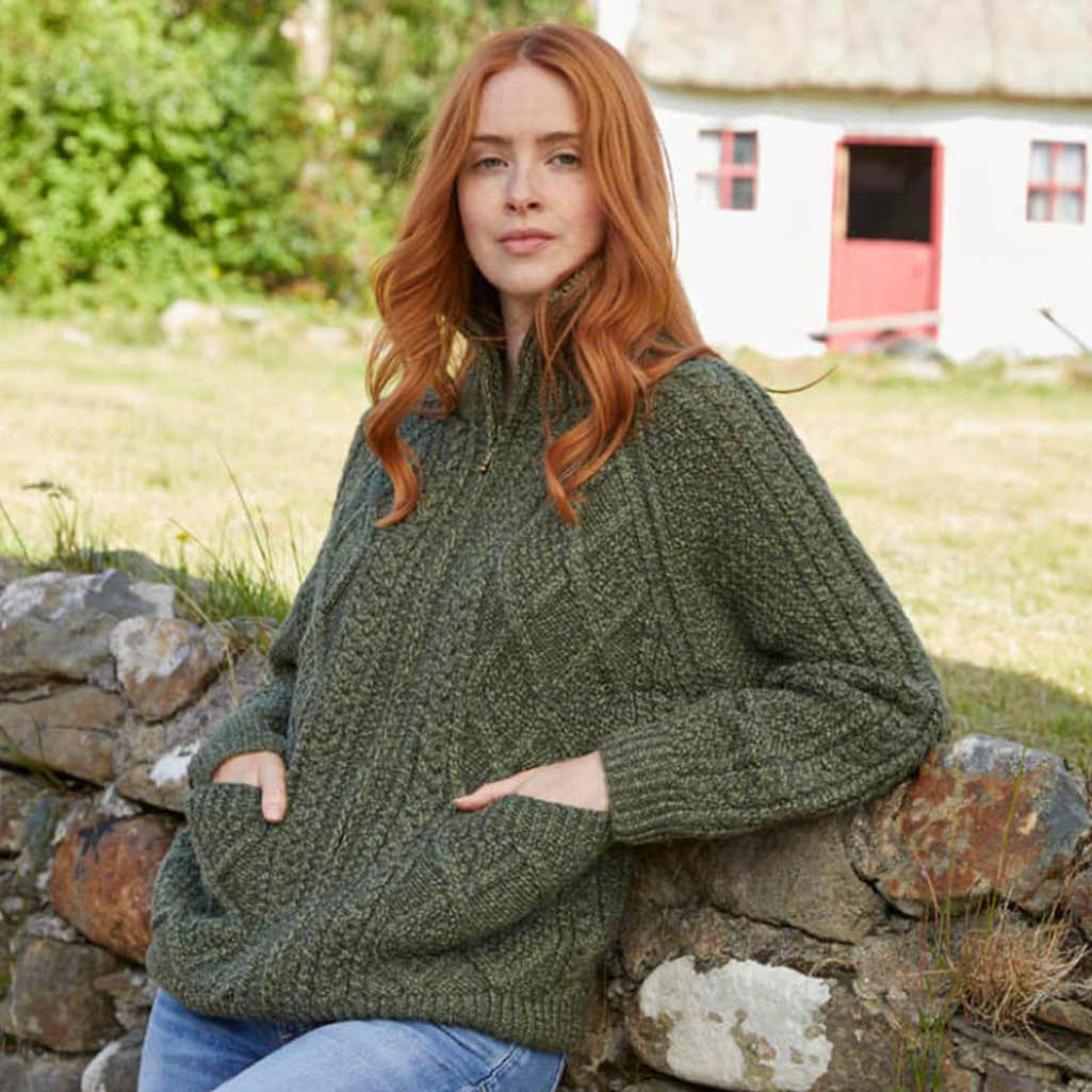 Women's Hand Knit Aran Zipper Cardigan - Image 3