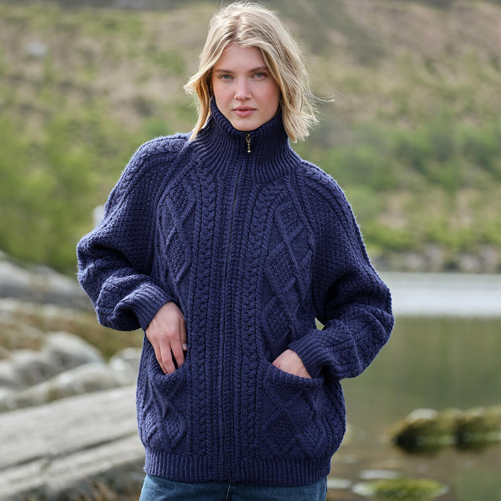 Women's Hand Knit Aran Zipper Cardigan - Image 5