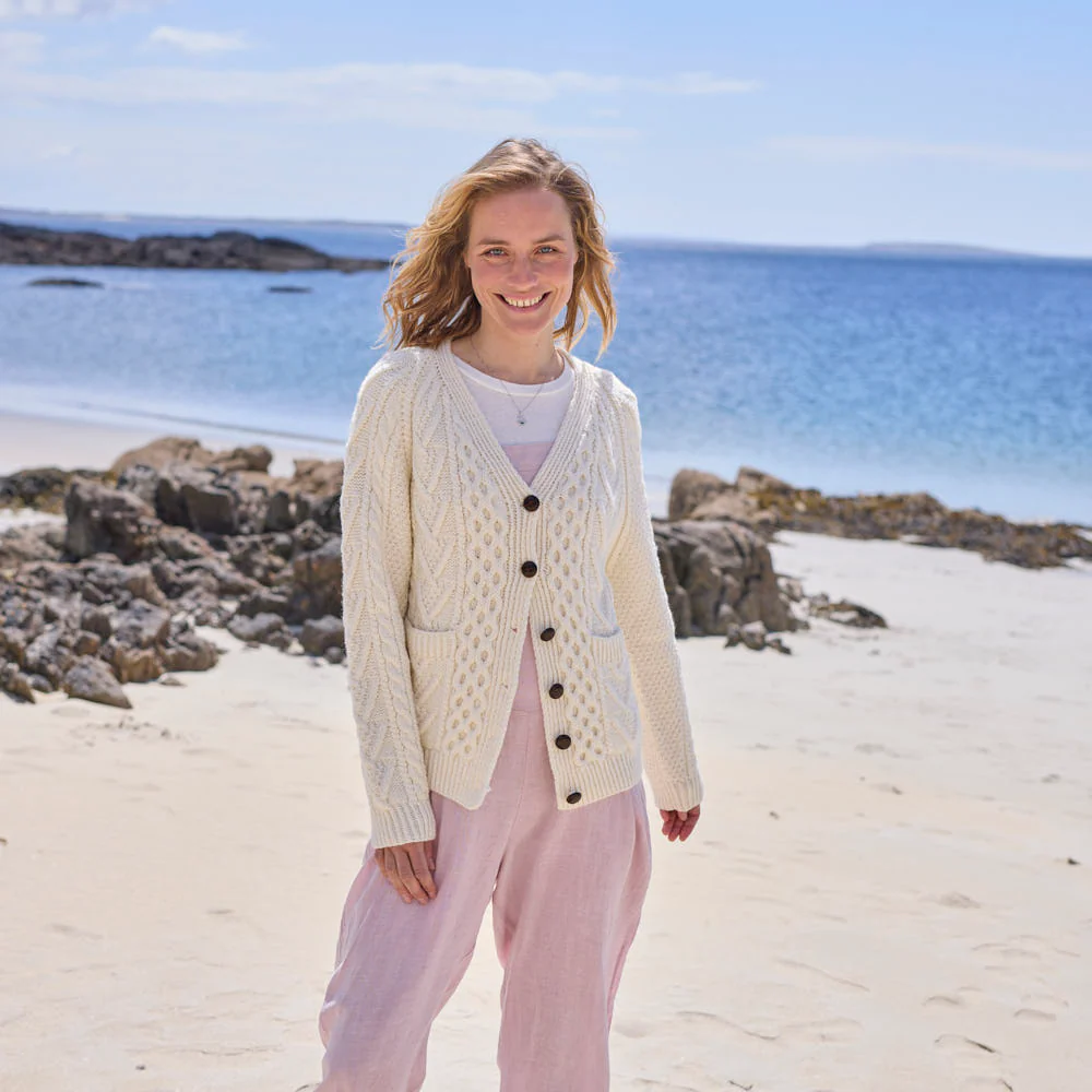 Women's Hand Knit V-neck Cardigan - Image 3
