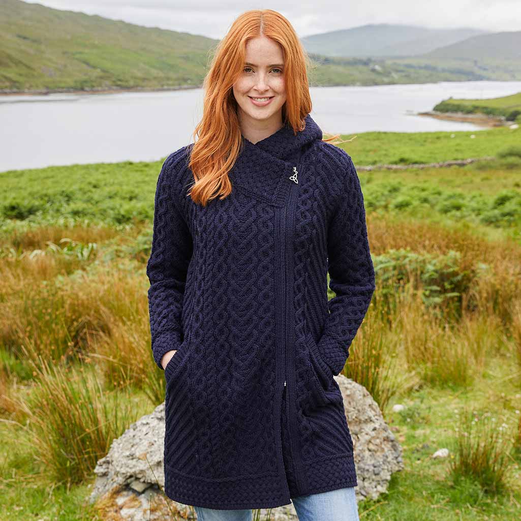 Women's Heritage Aran Hooded Zipper Coat - Image 3