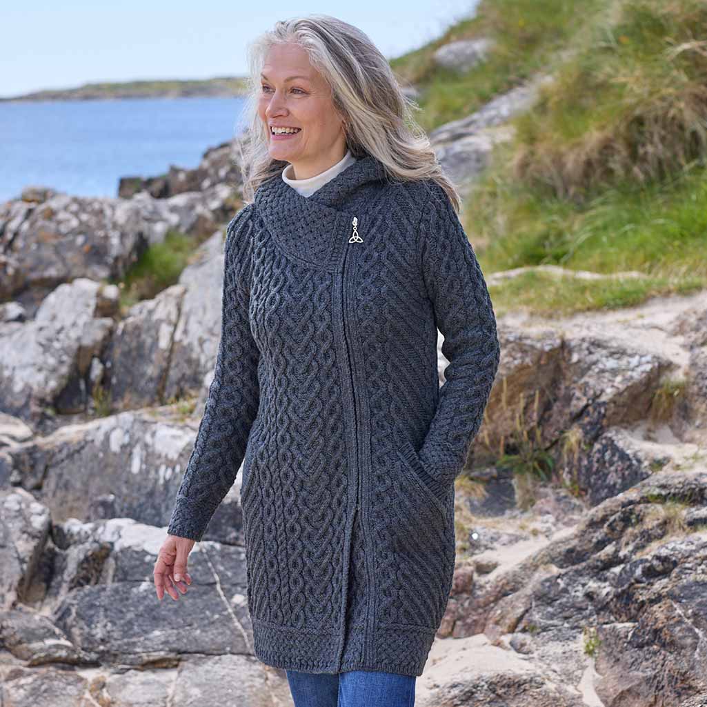 Women's Heritage Aran Hooded Zipper Coat - Image 4