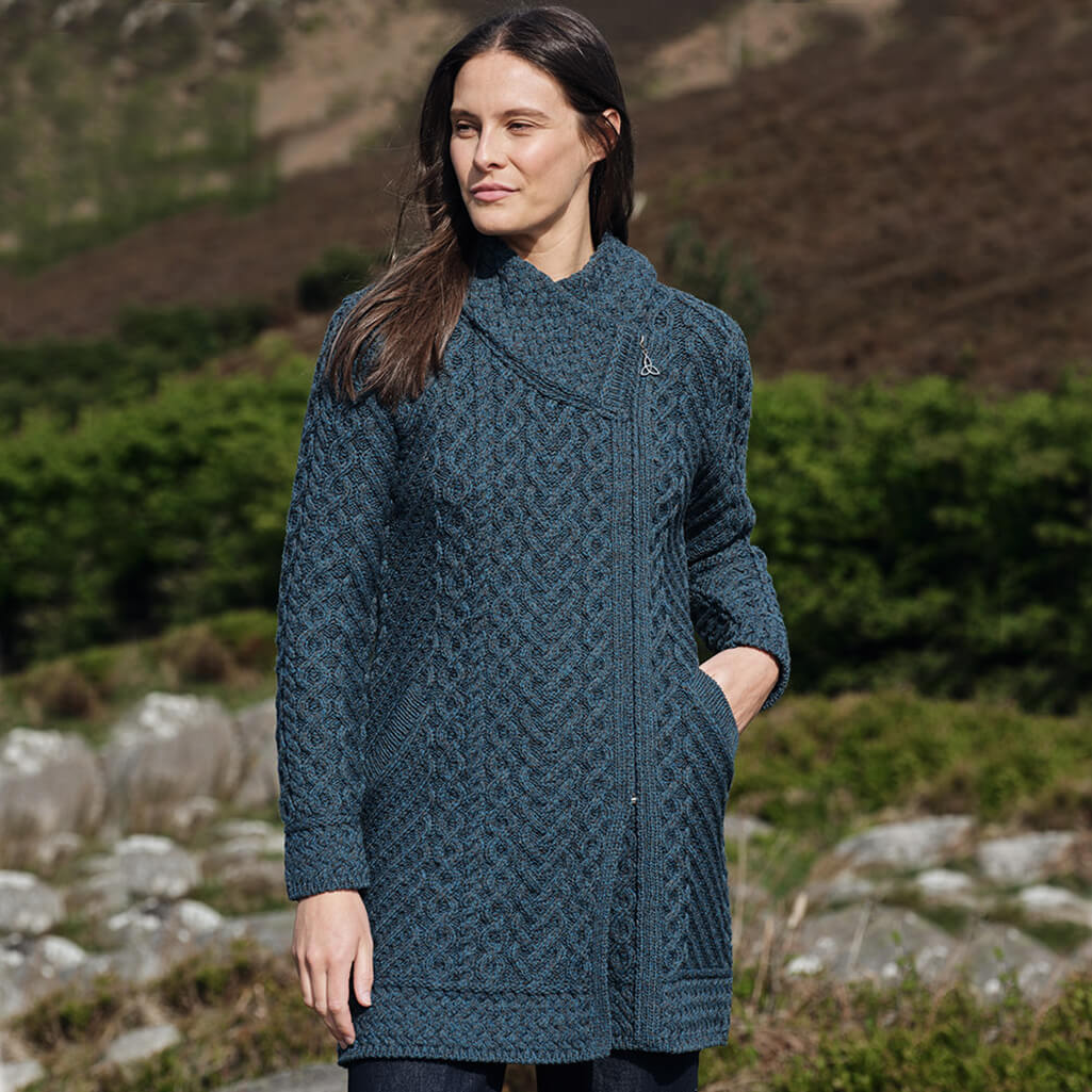 Women's Heritage Aran Hooded Zipper Coat - Image 5