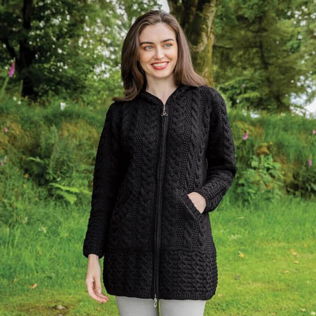 Hooded Aran Zipper Lulu Classic Coat - Image 10