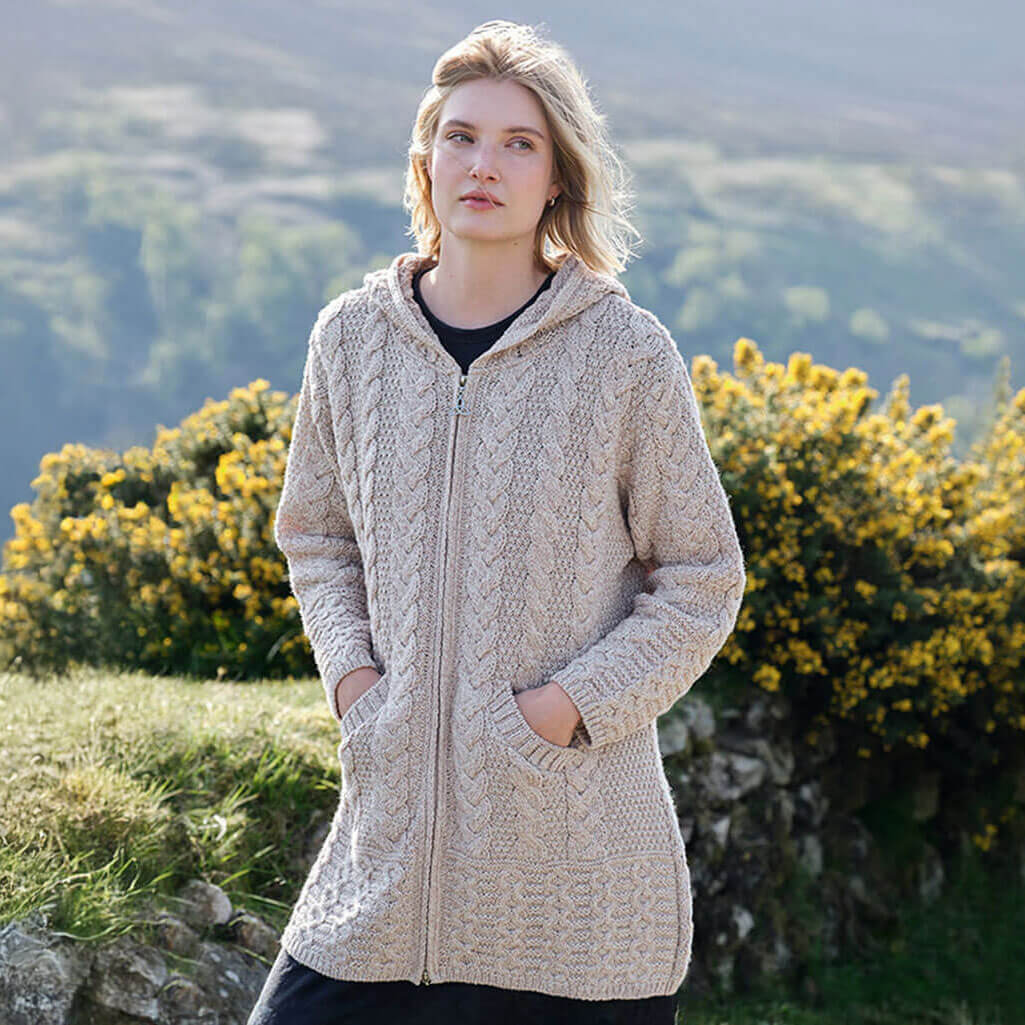 Hooded Aran Zipper Lulu Classic Coat - Image 11