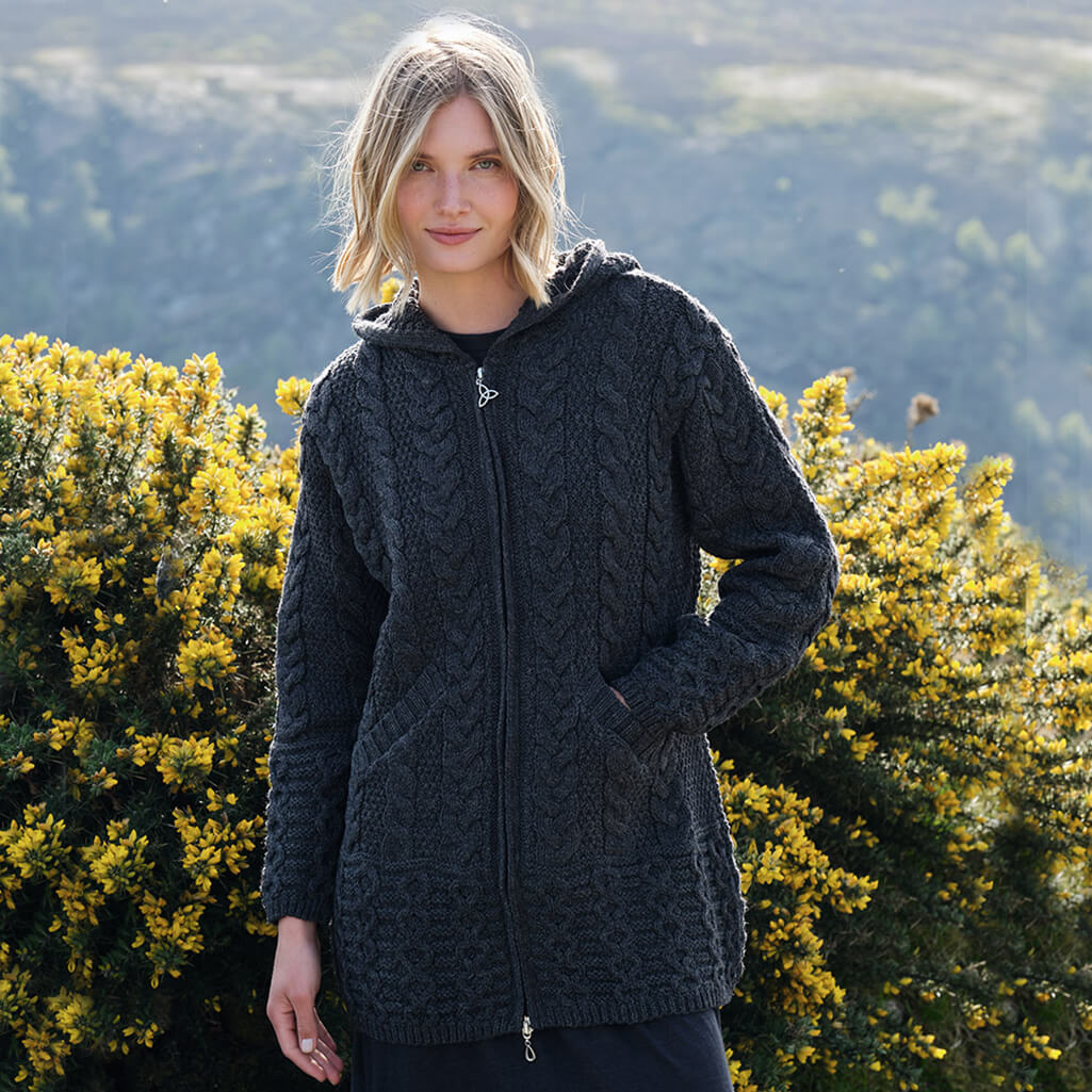Hooded Aran Zipper Lulu Classic Coat - Image 3