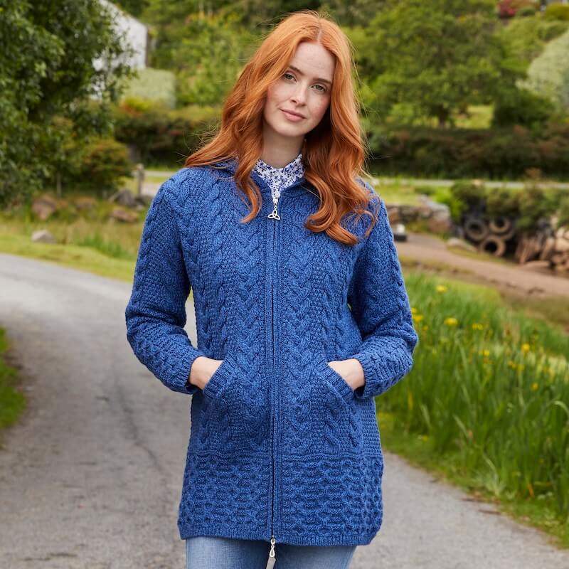 Hooded Aran Zipper Lulu Classic Coat - Image 4