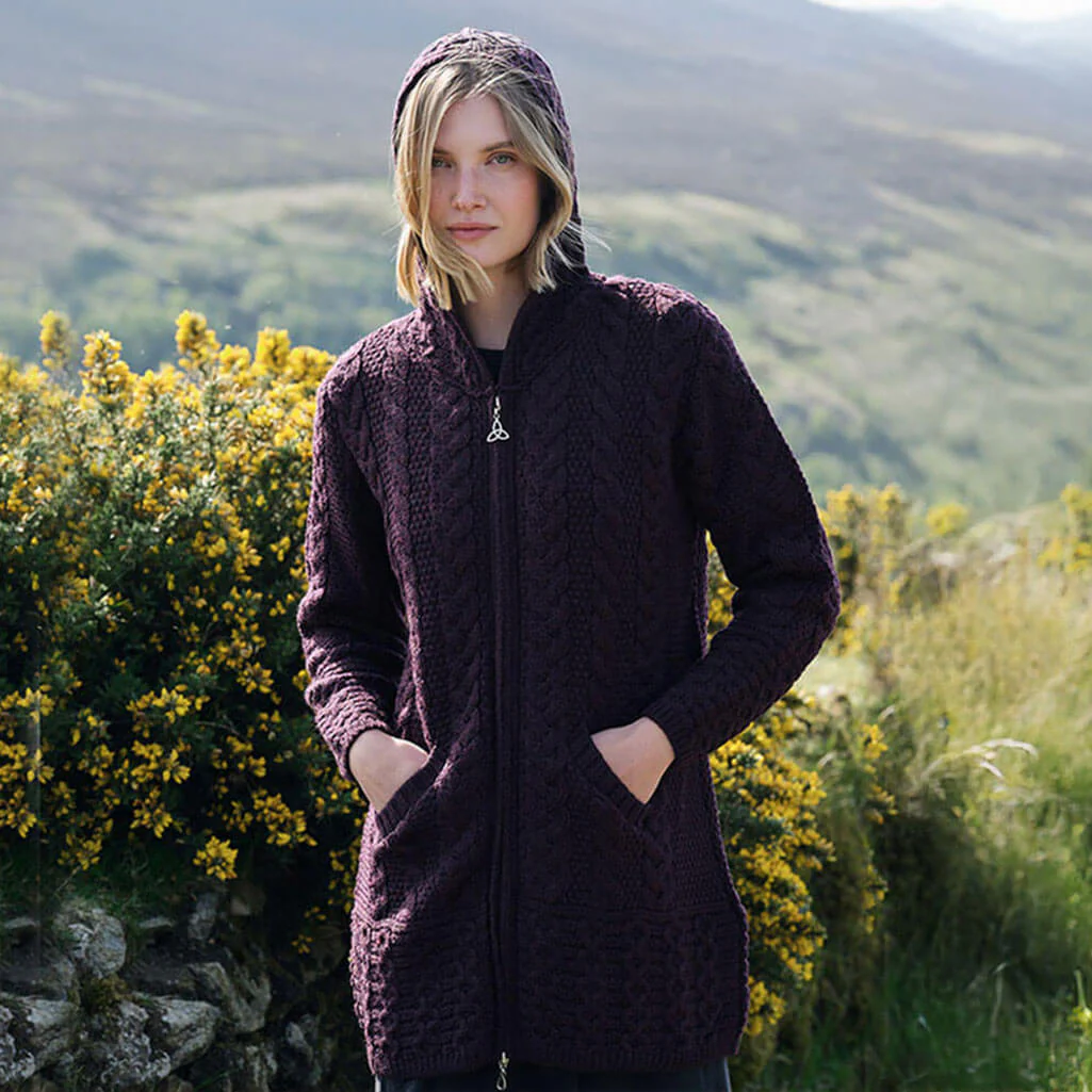 Hooded Aran Zipper Lulu Classic Coat - Image 6