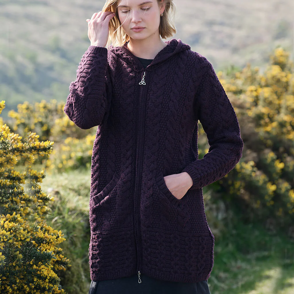 Hooded Aran Zipper Lulu Classic Coat - Image 7