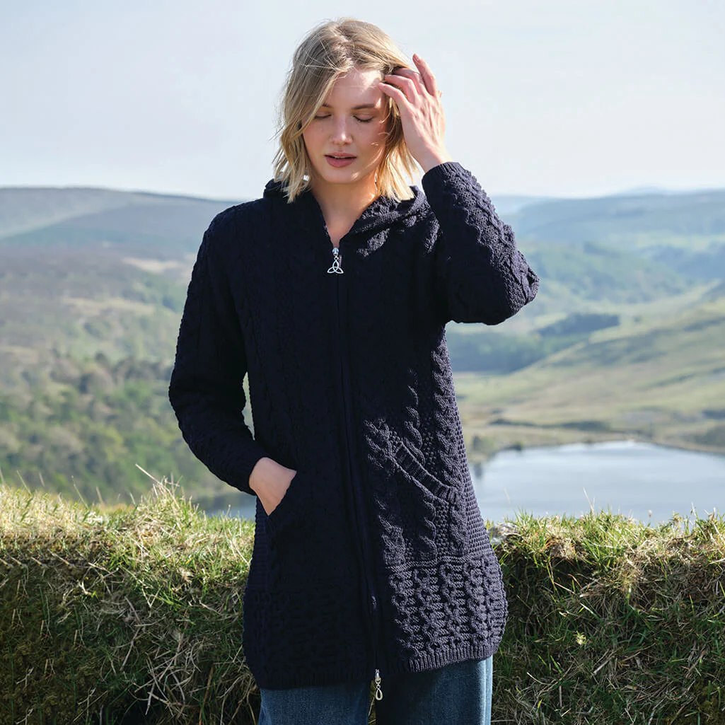 Hooded Aran Zipper Lulu Classic Coat - Image 9