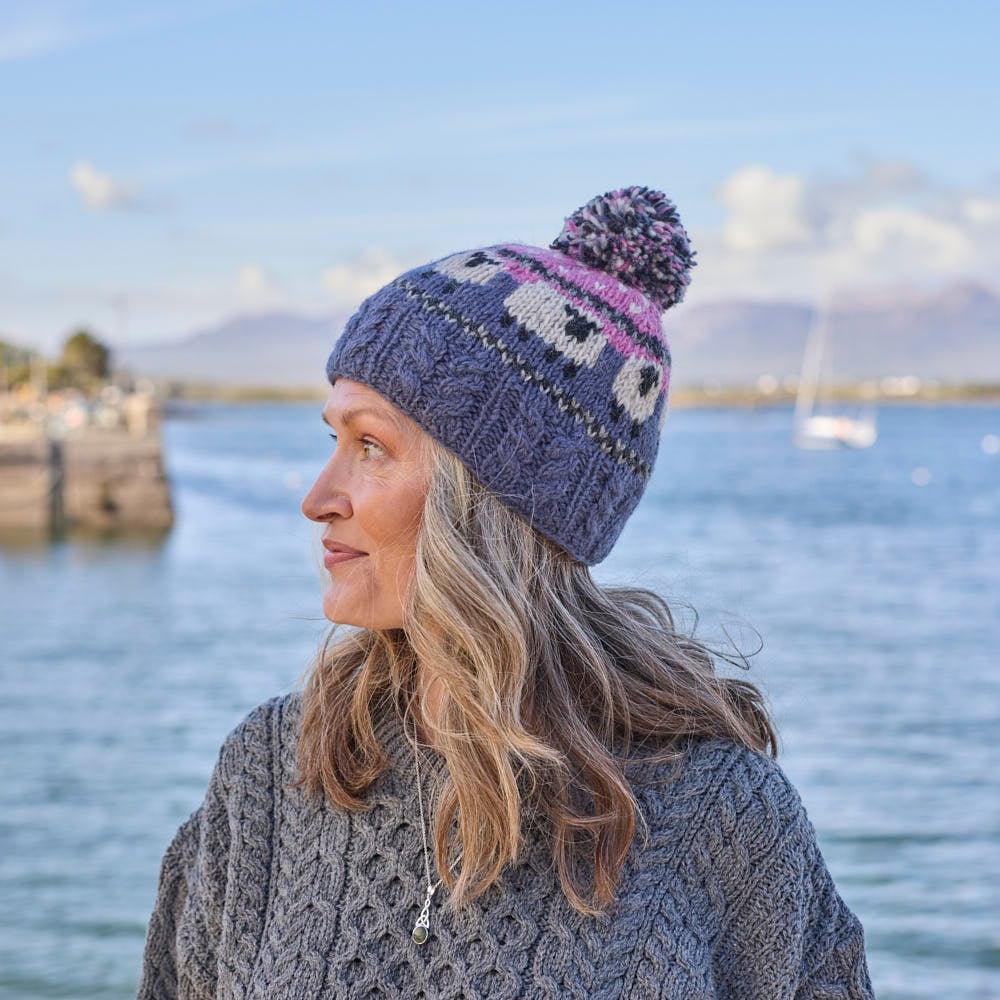 Women's Pink/Blue Sheep Bobble Hat - Image 2