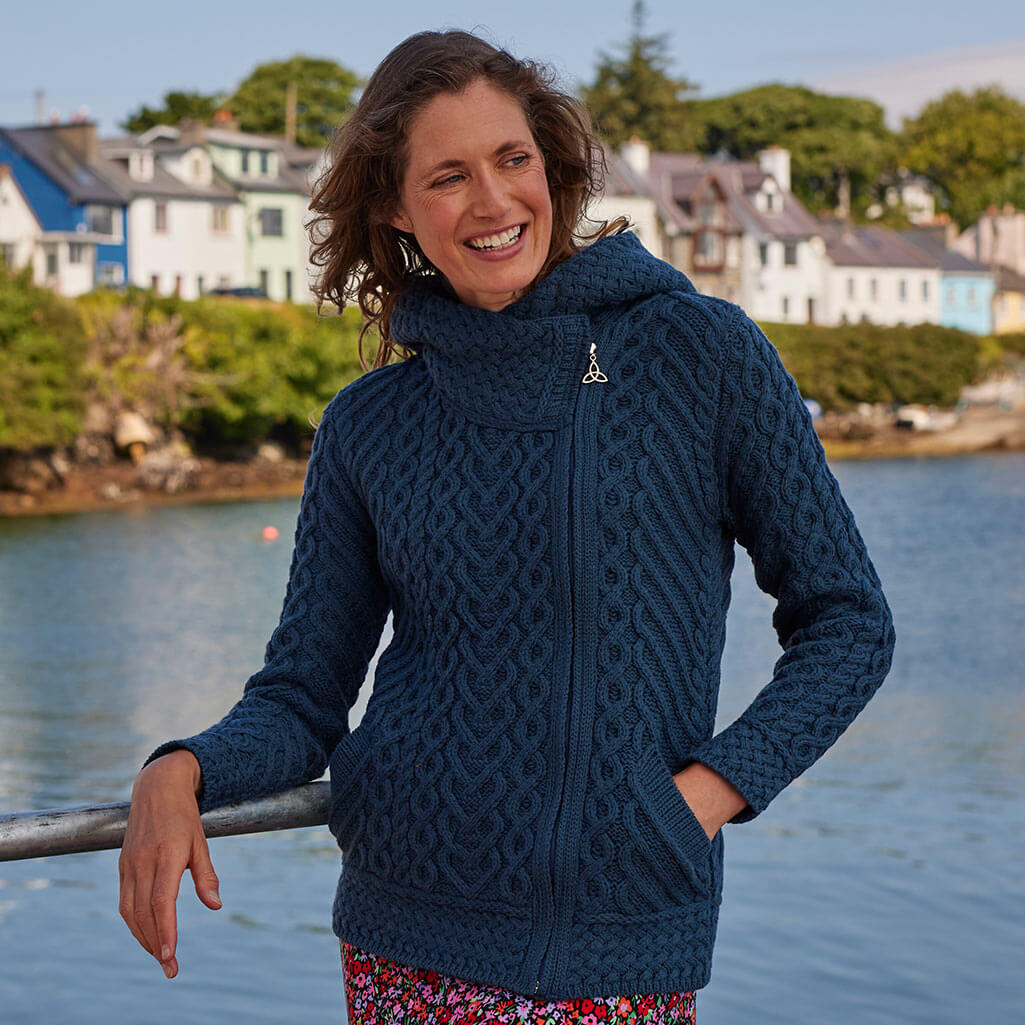 Women's Signature Aran Celtic Zipper Hooded Cardigan - Image 4