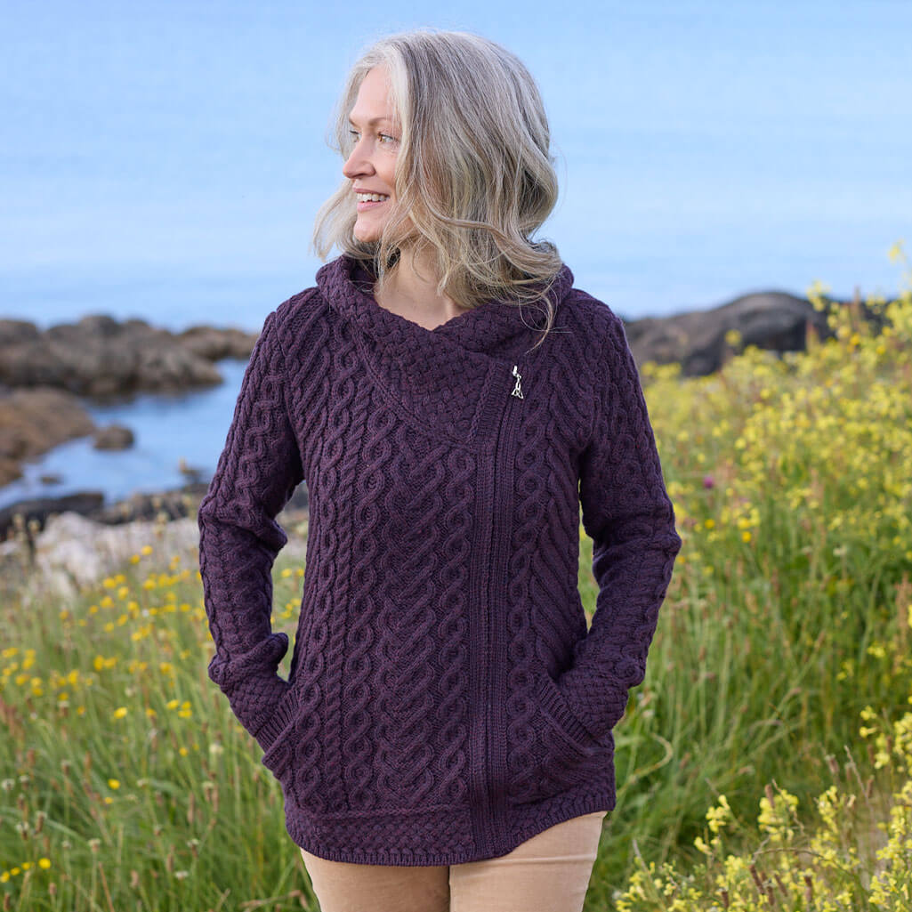 Women's Signature Aran Celtic Zipper Hooded Cardigan - Image 5