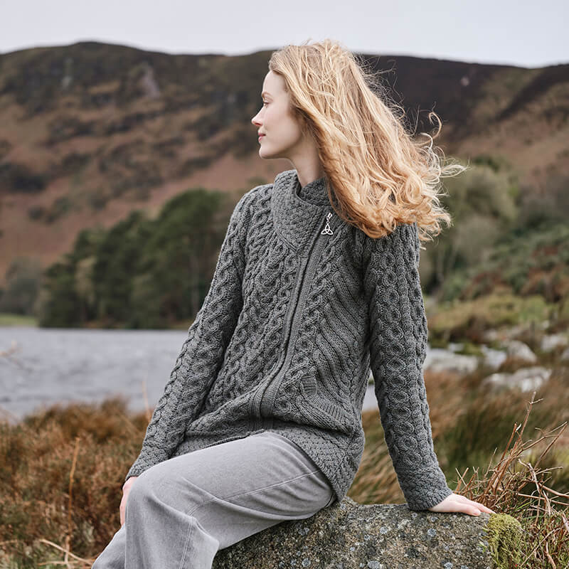 Women's Signature Aran Celtic Zipper Hooded Cardigan - Image 6