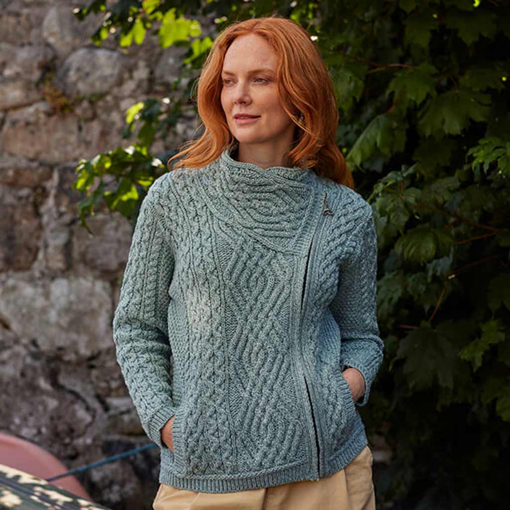 Women's Signature Aran Wool Zipper Cardigan - Image 3