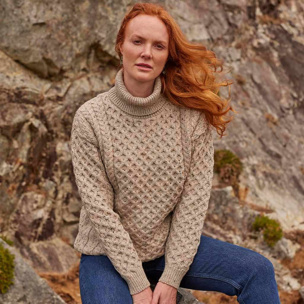 Women's Signature Fisherman Turtleneck Wool Sweater - Image 5