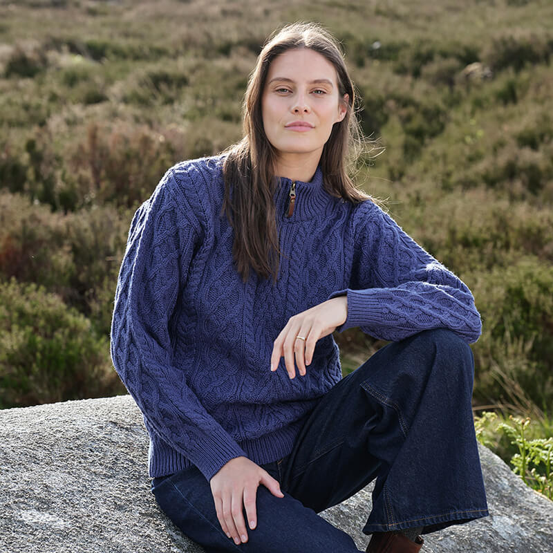 Women's Signature Half Zip Irish Wool Sweater - Image 2