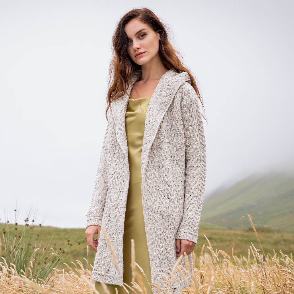 Womens Signature Hooded Aran Waterfall Cardigan - Image 3