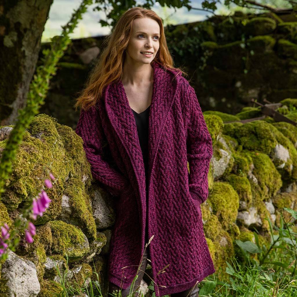Womens Signature Hooded Aran Waterfall Cardigan - Image 4