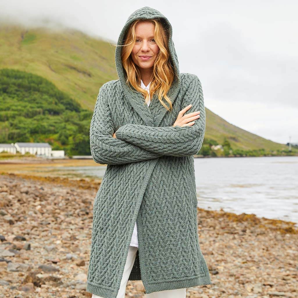 Womens Signature Hooded Aran Waterfall Cardigan - Image 5