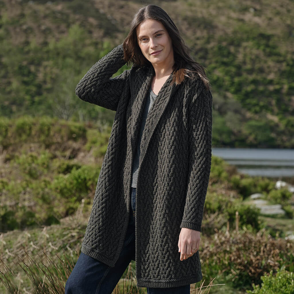 Womens Signature Hooded Aran Waterfall Cardigan - Image 6