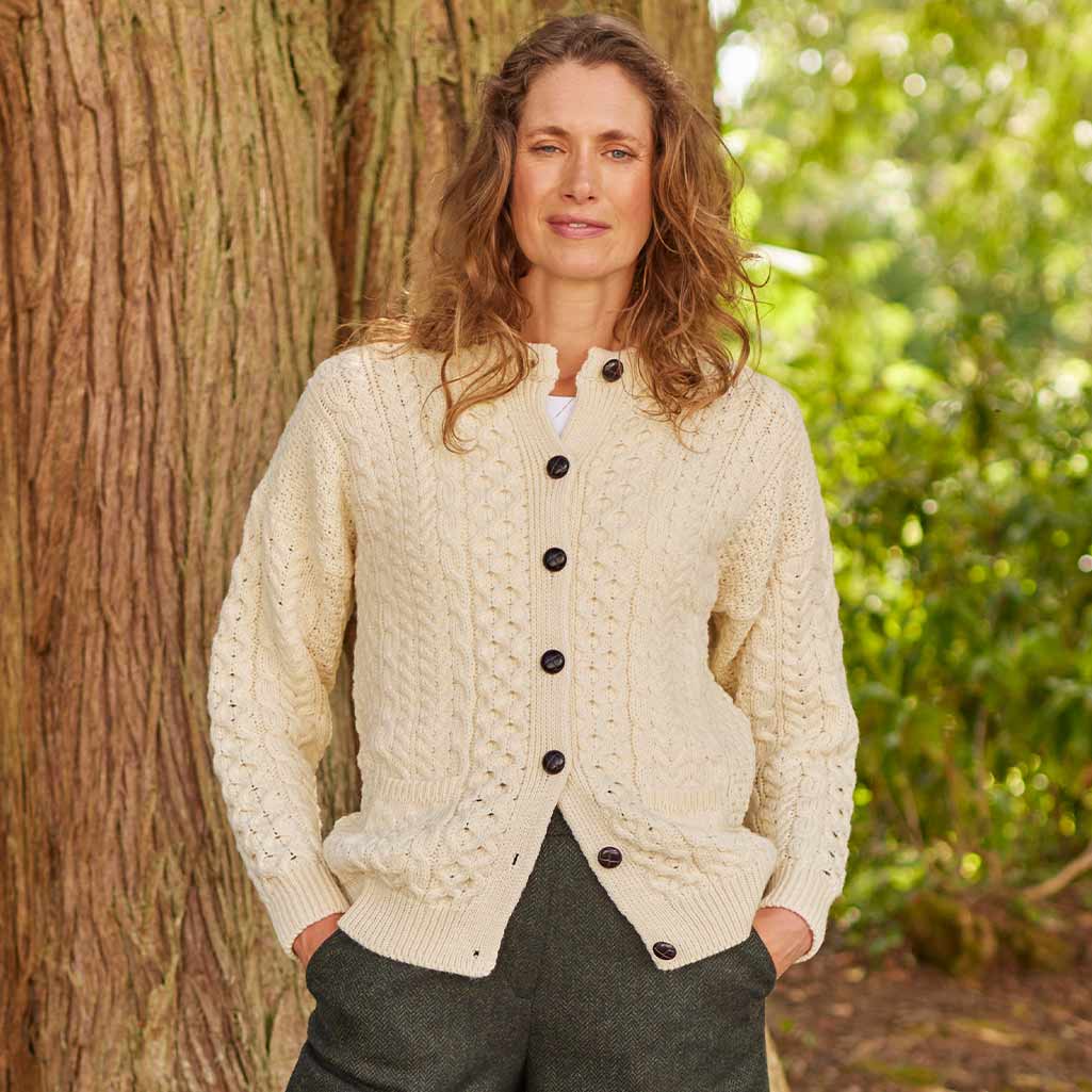 Womens Traditional Cable Knit Aran Cardigan - Image 3