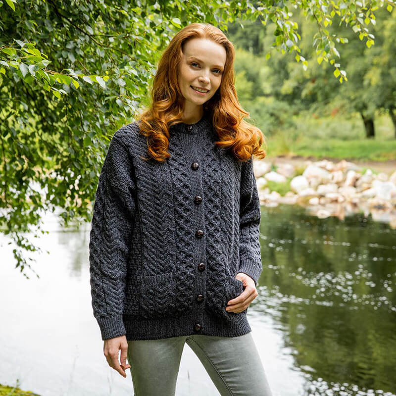 Womens Traditional Cable Knit Aran Cardigan - Image 4