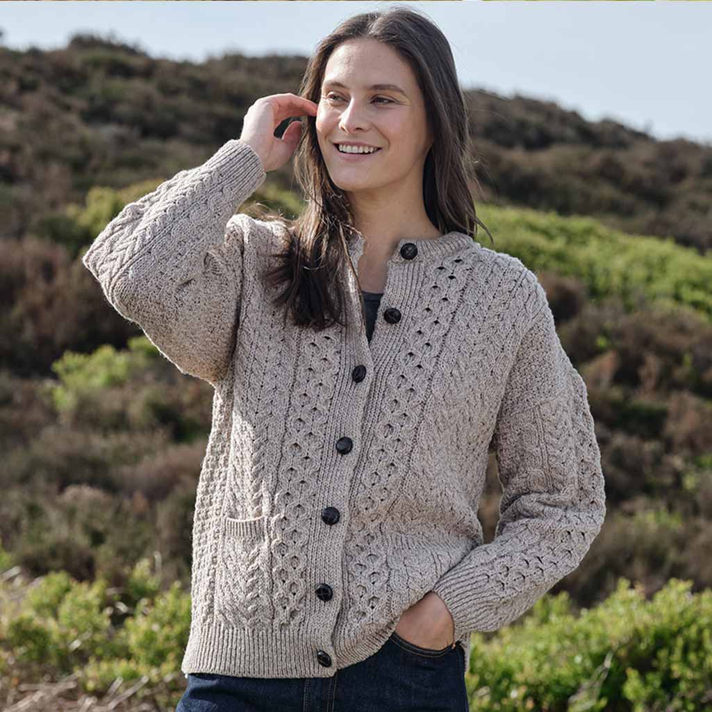 Womens Traditional Cable Knit Aran Cardigan - Image 5