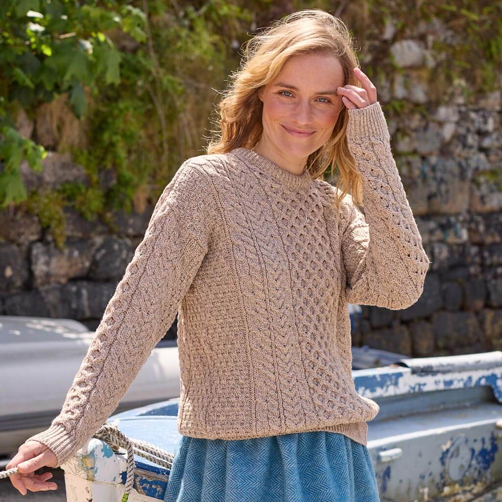 Women's Traditional Crew Neck Aran Sweater - Image 13