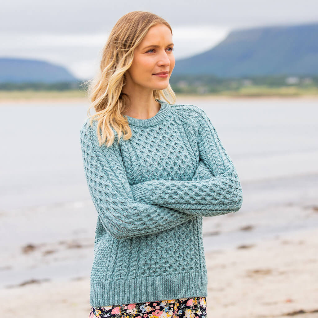 Women's Traditional Crew Neck Aran Sweater - Image 15