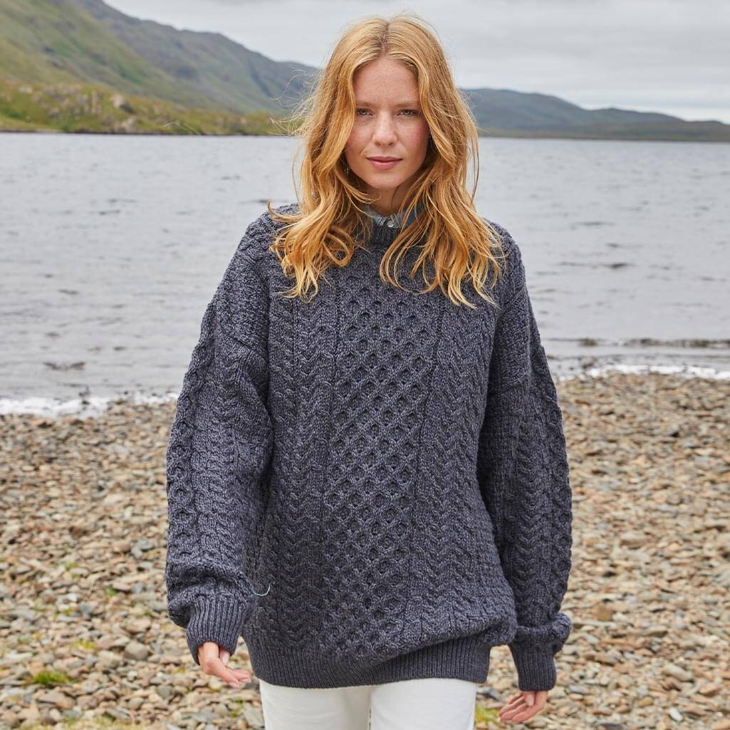 Women's Traditional Crew Neck Aran Sweater - Image 3