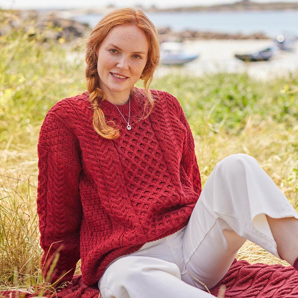 Women's Traditional Crew Neck Aran Sweater - Image 5