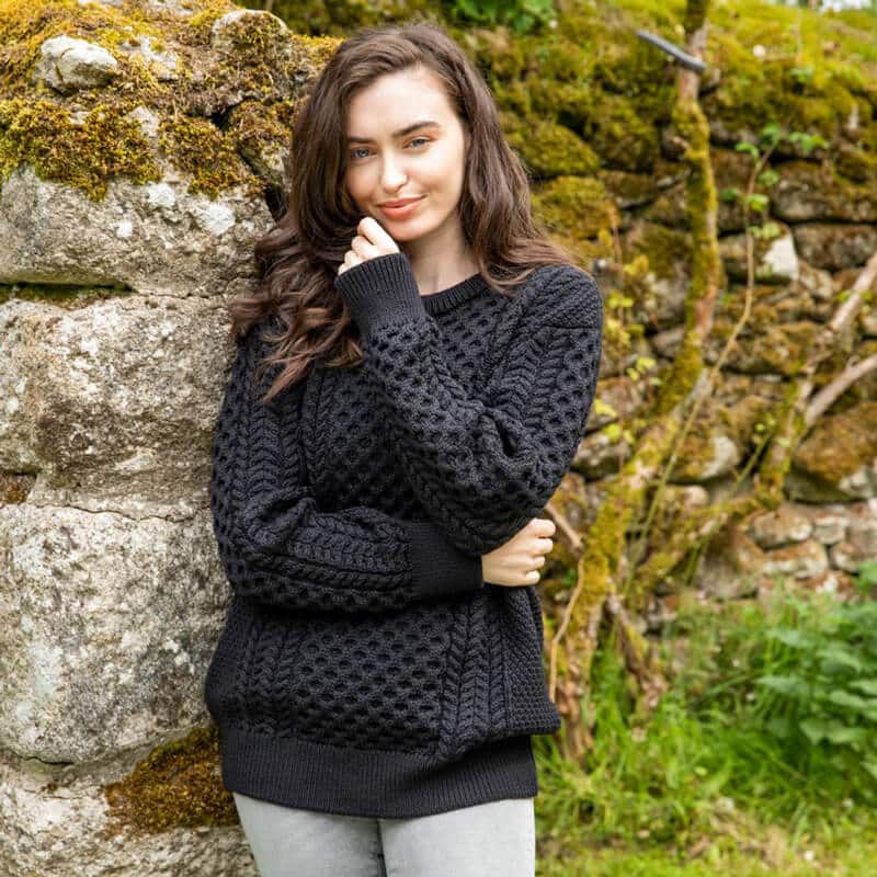 Women's Traditional Crew Neck Aran Sweater - Image 6