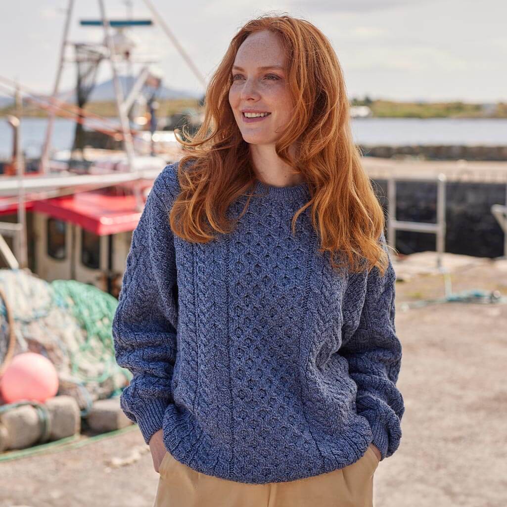 Women's Traditional Crew Neck Aran Sweater - Image 7