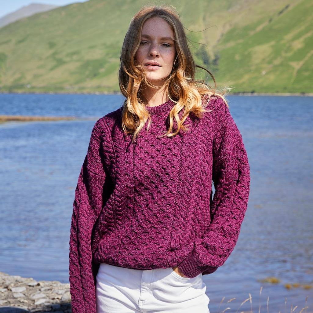 Women's Traditional Crew Neck Aran Sweater - Image 8